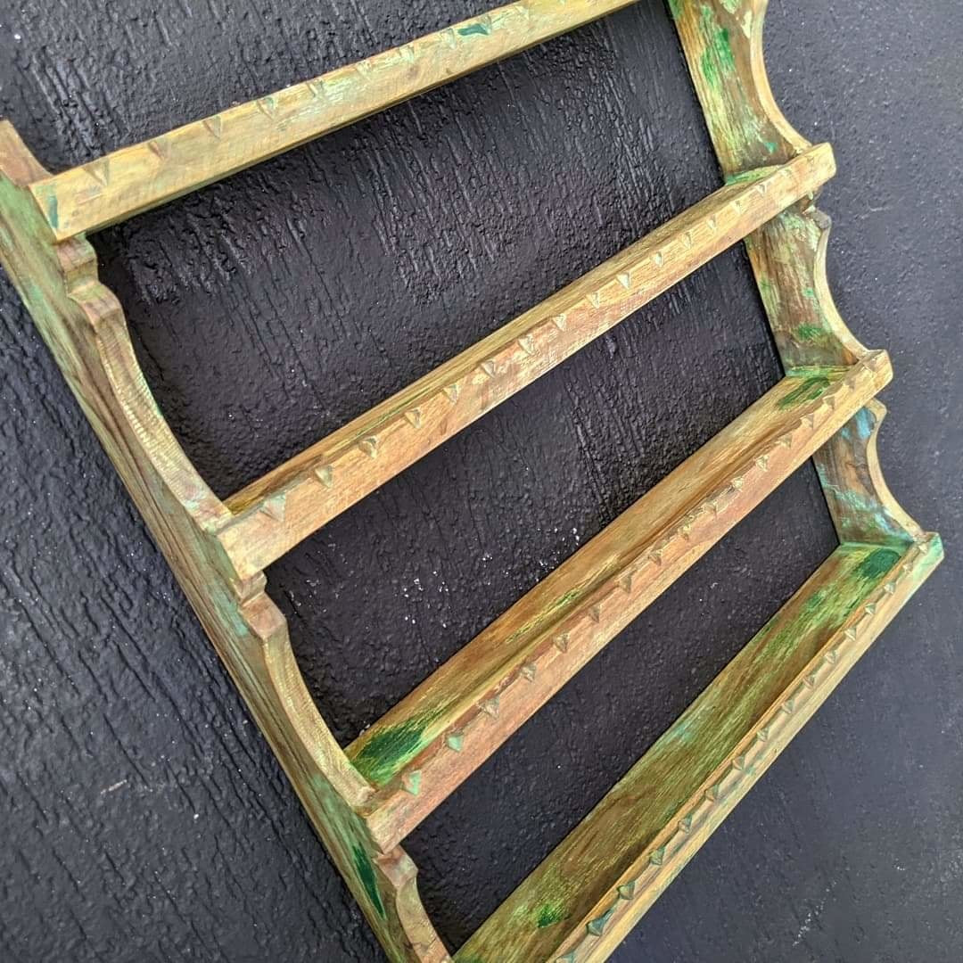 Houten kruidenrekje groen vintage look 4 plankjes