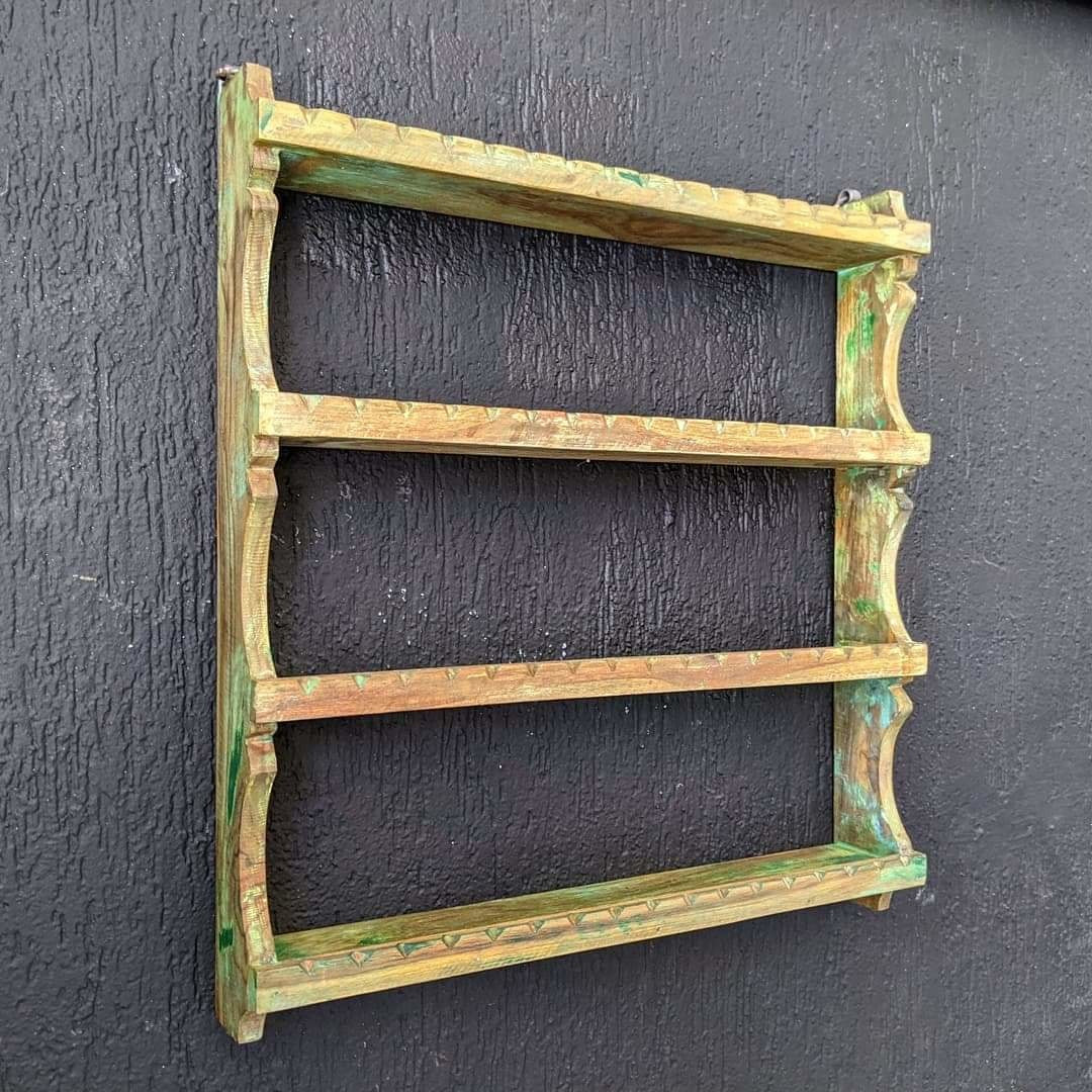 Gewürzregal aus Holz, grüner Vintage-Look, 4 Regale